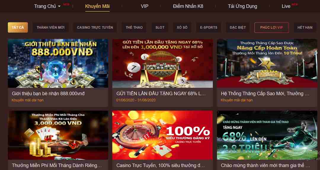 Các con game hot tại sảnh nhà K8